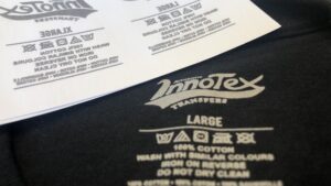 heat transfer clothing labels on black t-shirt