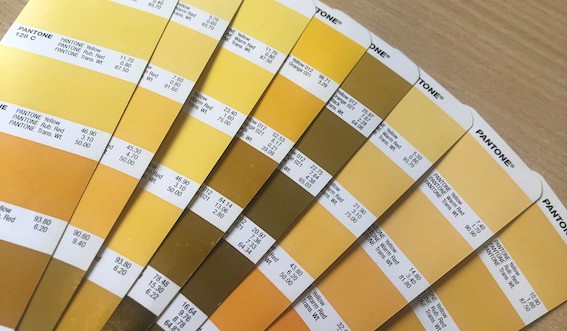 Yellow and brown coloured pantone colour shades.