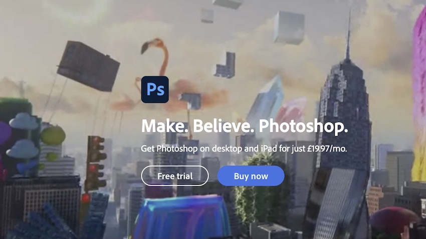 homepage of Adobe photoshop, one of the best graphic design software on the market
